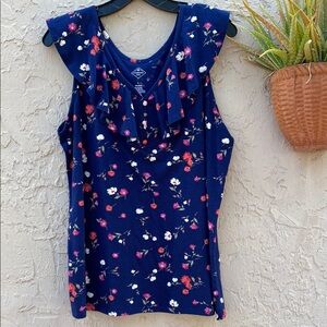 St. John's Bay Blue and Pink Ruffled Flutter Sleeve Tank Top